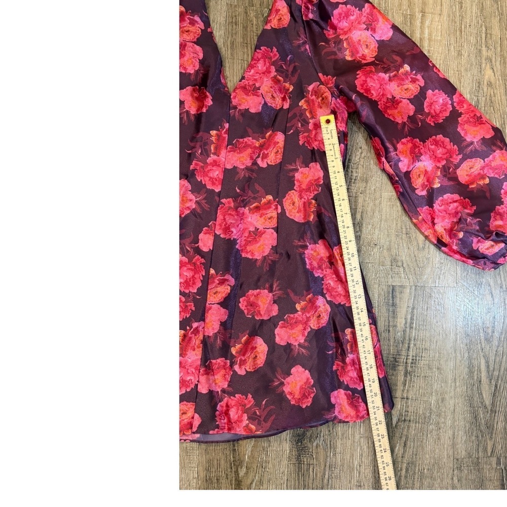 BHLDN Floral Puff Sleeve Mini Dress Plum Pink V-Neck Pockets Size xs $198 Retail - Picture 5 of 10